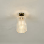 Emerson Semi Flush Ceiling Light In Antique Brass With Cylinder Ribbed Glass EME4875-E01