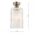 Emerson Semi Flush Ceiling Light In Antique Brass With Cylinder Ribbed Glass EME4875-E01