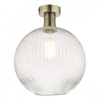 Emerson Semi Flush Ceiling Light In Antique Brass With Round Ribbed Glass EME4875-E02