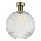 Emerson Semi Flush Ceiling Light In Antique Brass With Round Ribbed Glass EME4875-E02