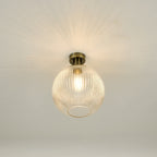 Emerson Semi Flush Ceiling Light In Antique Brass With Round Ribbed Glass EME4875-E02