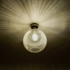 Emerson Semi Flush Ceiling Light In Antique Brass With Round Ribbed Glass EME4875-E02