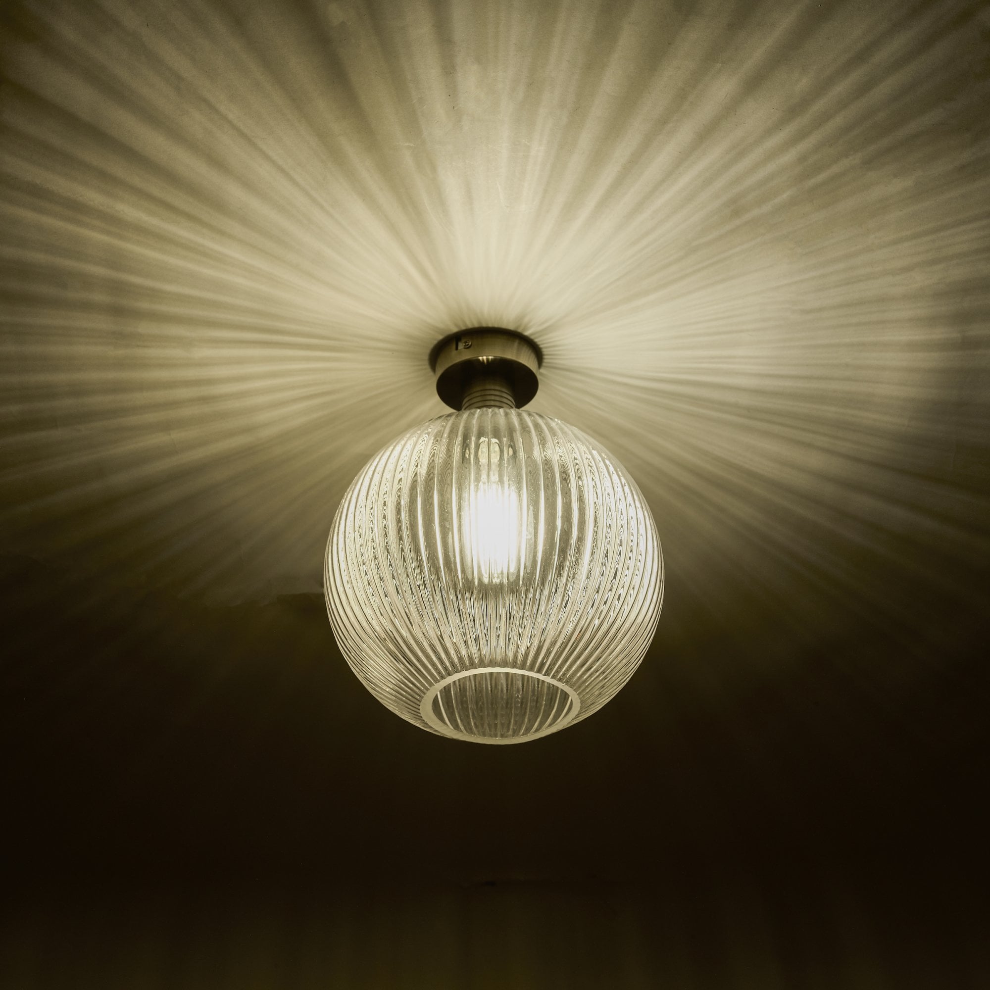 Emerson Semi Flush Ceiling Light In Antique Brass With Round Ribbed Glass EME4875-E02