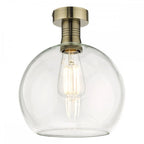 Emerson Semi Flush Ceiling Light In Antique Brass With Round Clear Glass EME4875-E03