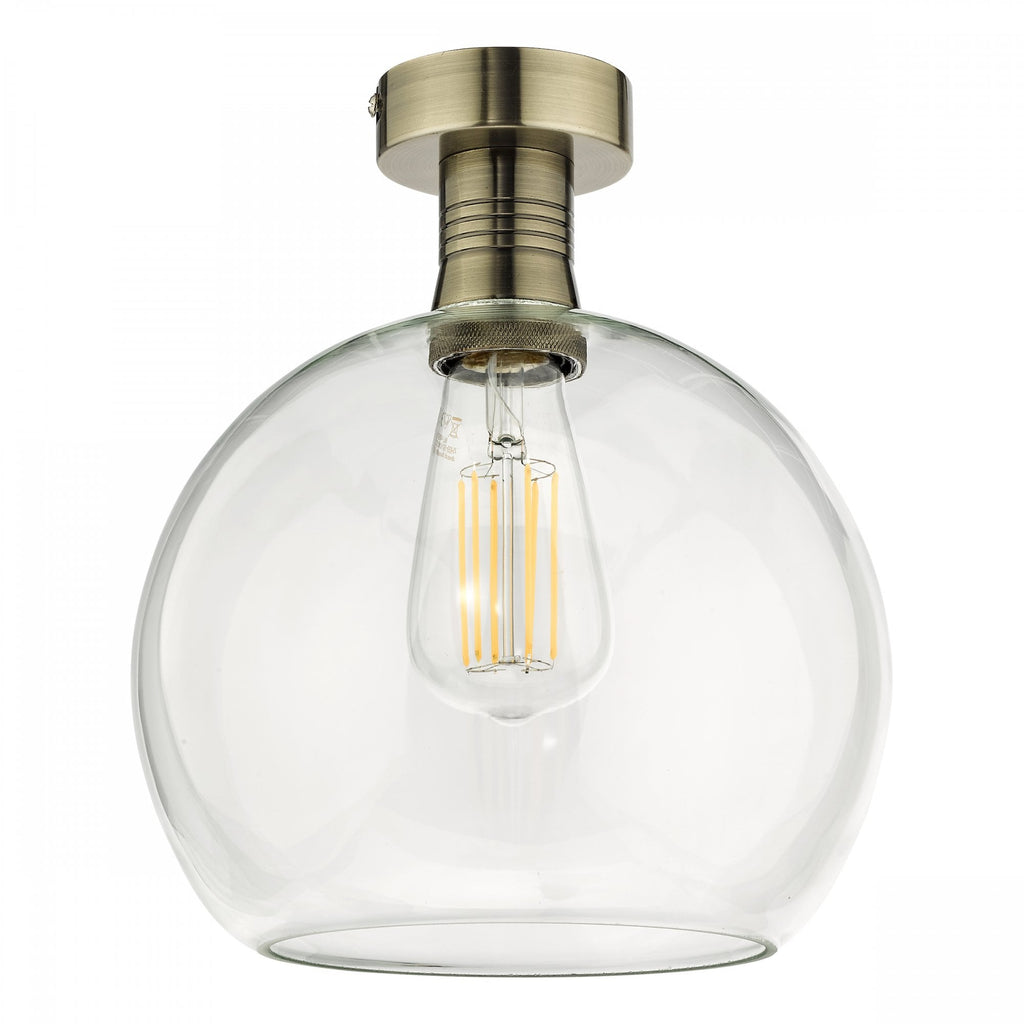 Emerson Semi Flush Ceiling Light In Antique Brass With Round Clear Glass EME4875-E03