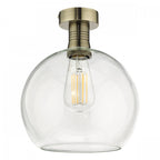 Emerson Semi Flush Ceiling Light In Antique Brass With Round Clear Glass EME4875-E03