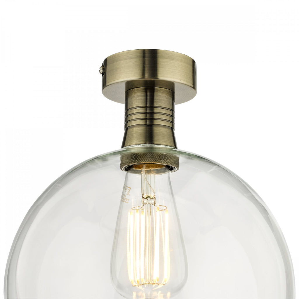 Emerson Semi Flush Ceiling Light In Antique Brass With Round Clear Glass EME4875-E03