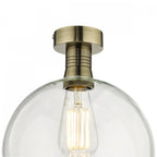 Emerson Semi Flush Ceiling Light In Antique Brass With Round Clear Glass EME4875-E03