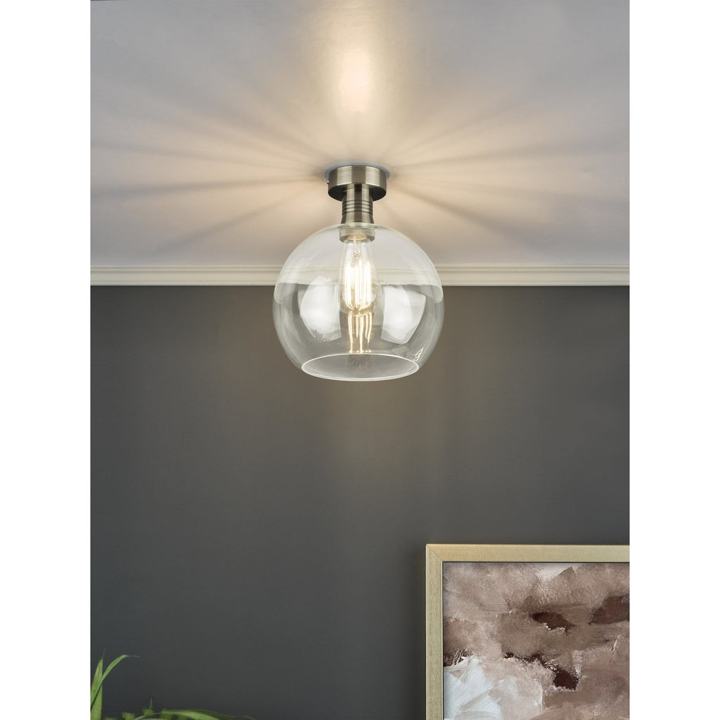 Emerson Semi Flush Ceiling Light In Antique Brass With Round Clear Glass EME4875-E03