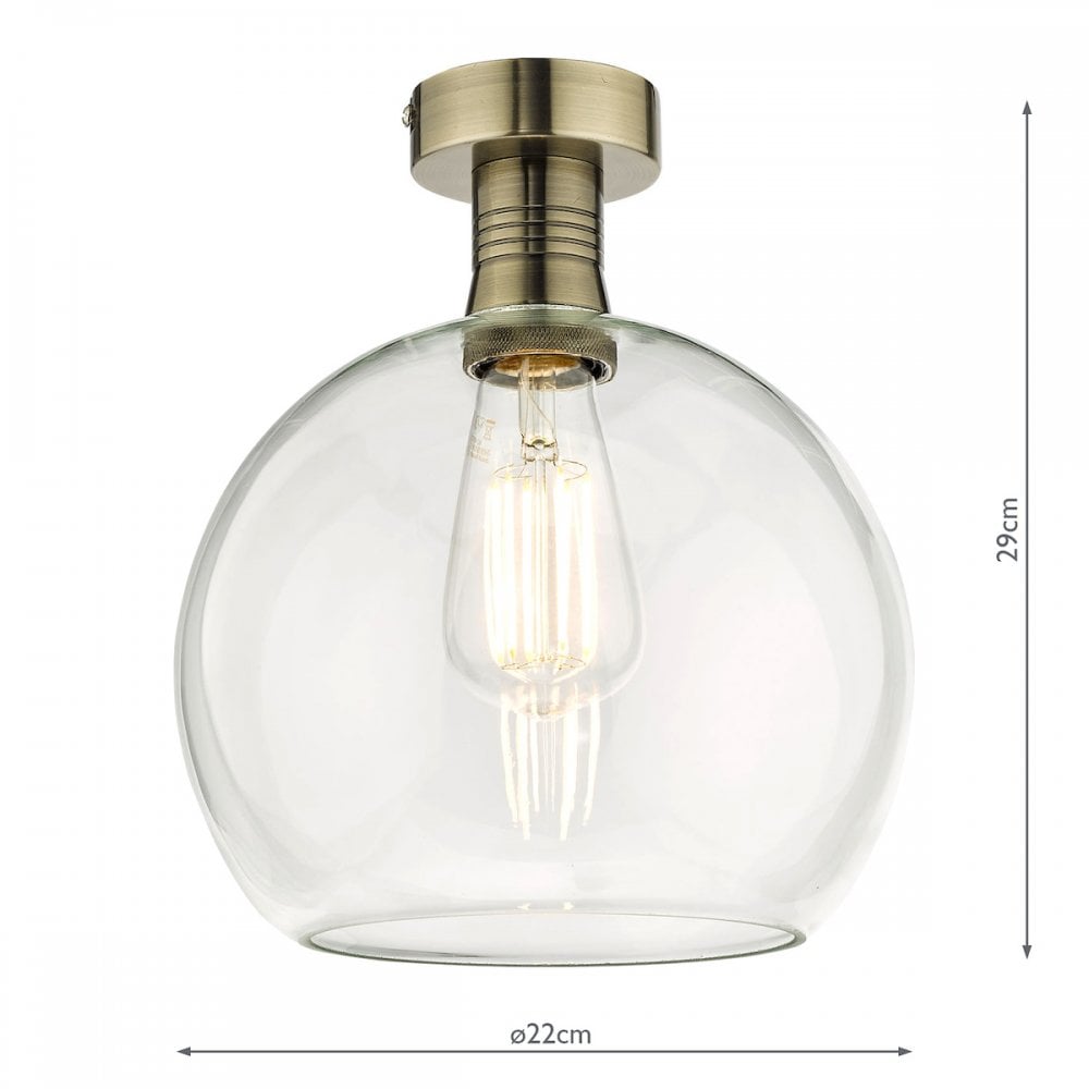 Emerson Semi Flush Ceiling Light In Antique Brass With Round Clear Glass EME4875-E03