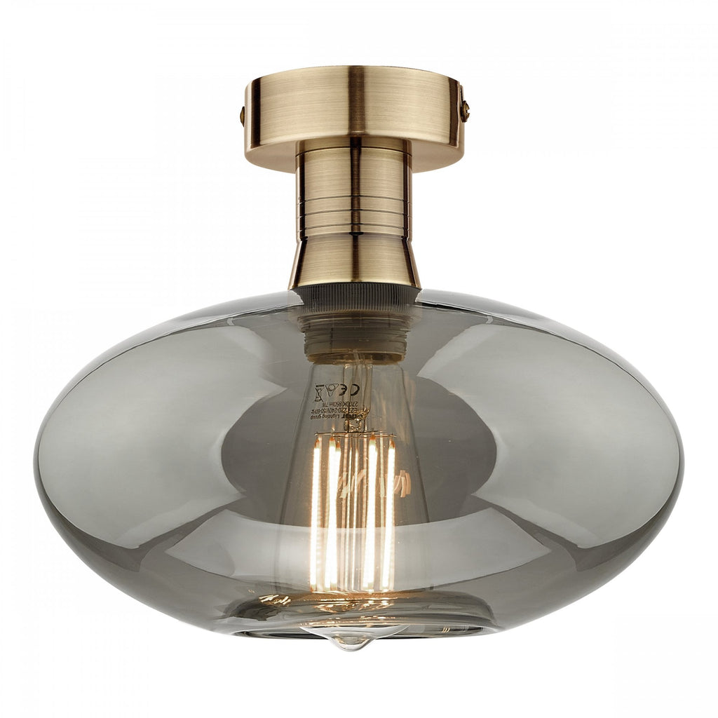 Emerson Semi Flush Ceiling Light In Antique Brass With Smoked Glass EME4875-E04