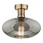 Emerson Semi Flush Ceiling Light In Antique Brass With Smoked Glass EME4875-E04