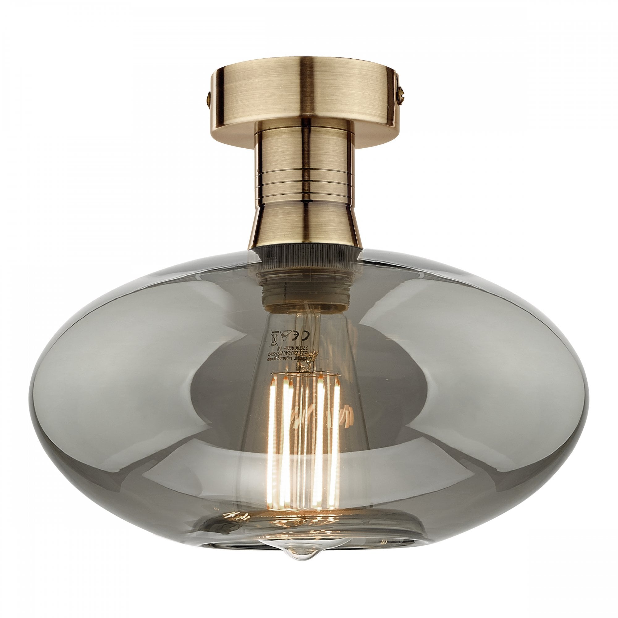 Emerson Semi Flush Ceiling Light In Antique Brass With Smoked Glass EME4875-E04