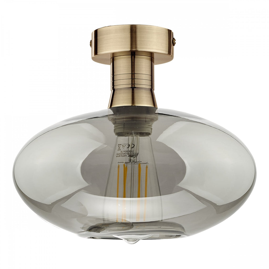 Emerson Semi Flush Ceiling Light In Antique Brass With Smoked Glass EME4875-E04