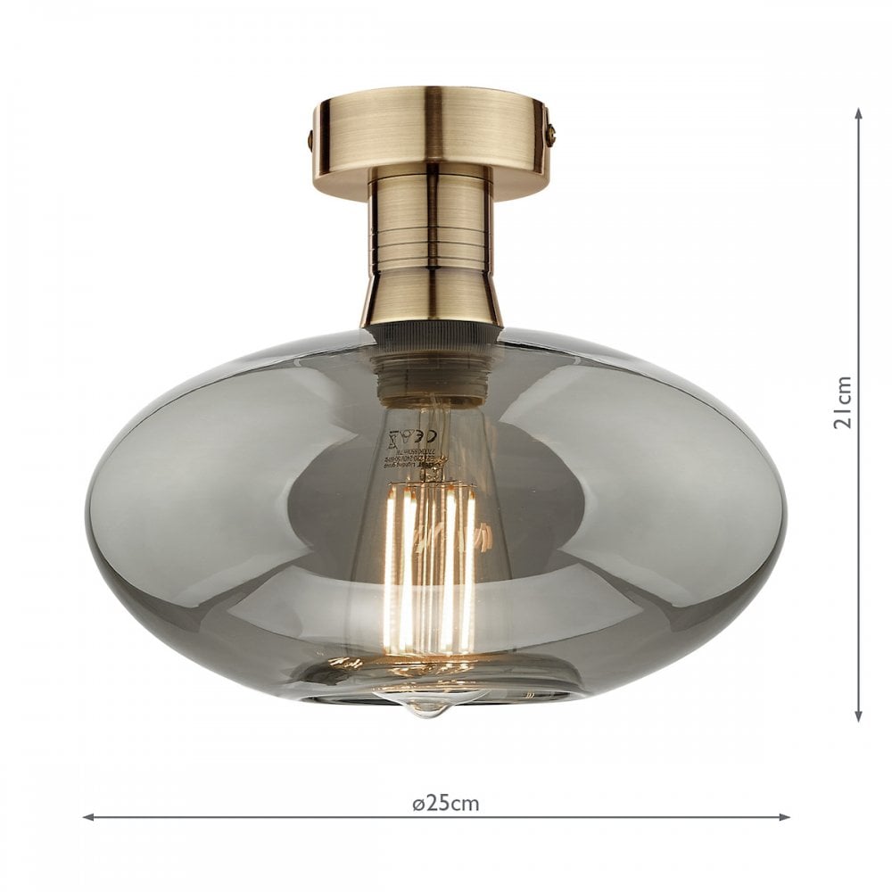 Emerson Semi Flush Ceiling Light In Antique Brass With Smoked Glass EME4875-E04