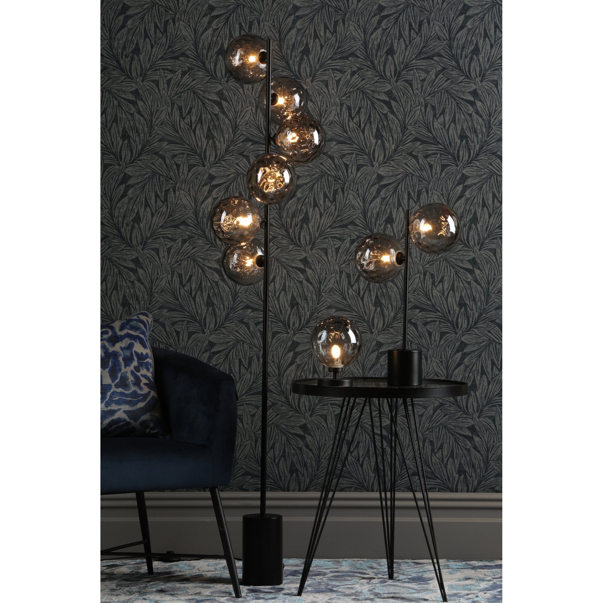 Esben Touch Table Lamp In Matt Black With Smoked Dimpled Glass ESB4122-10