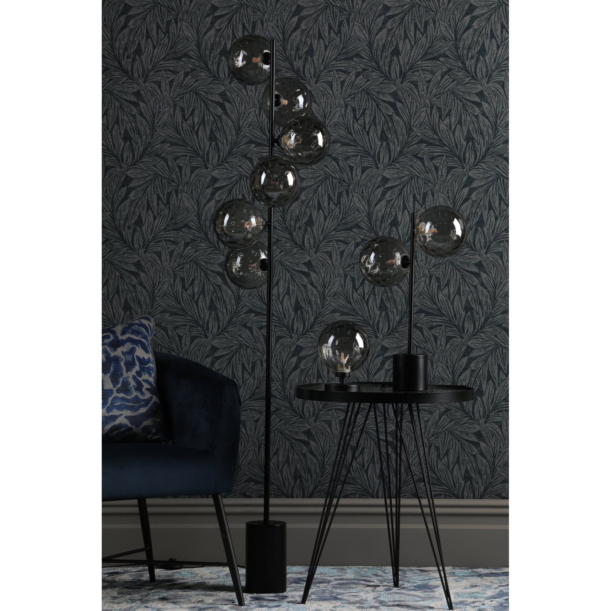 Esben Touch Table Lamp In Matt Black With Smoked Dimpled Glass ESB4122-10