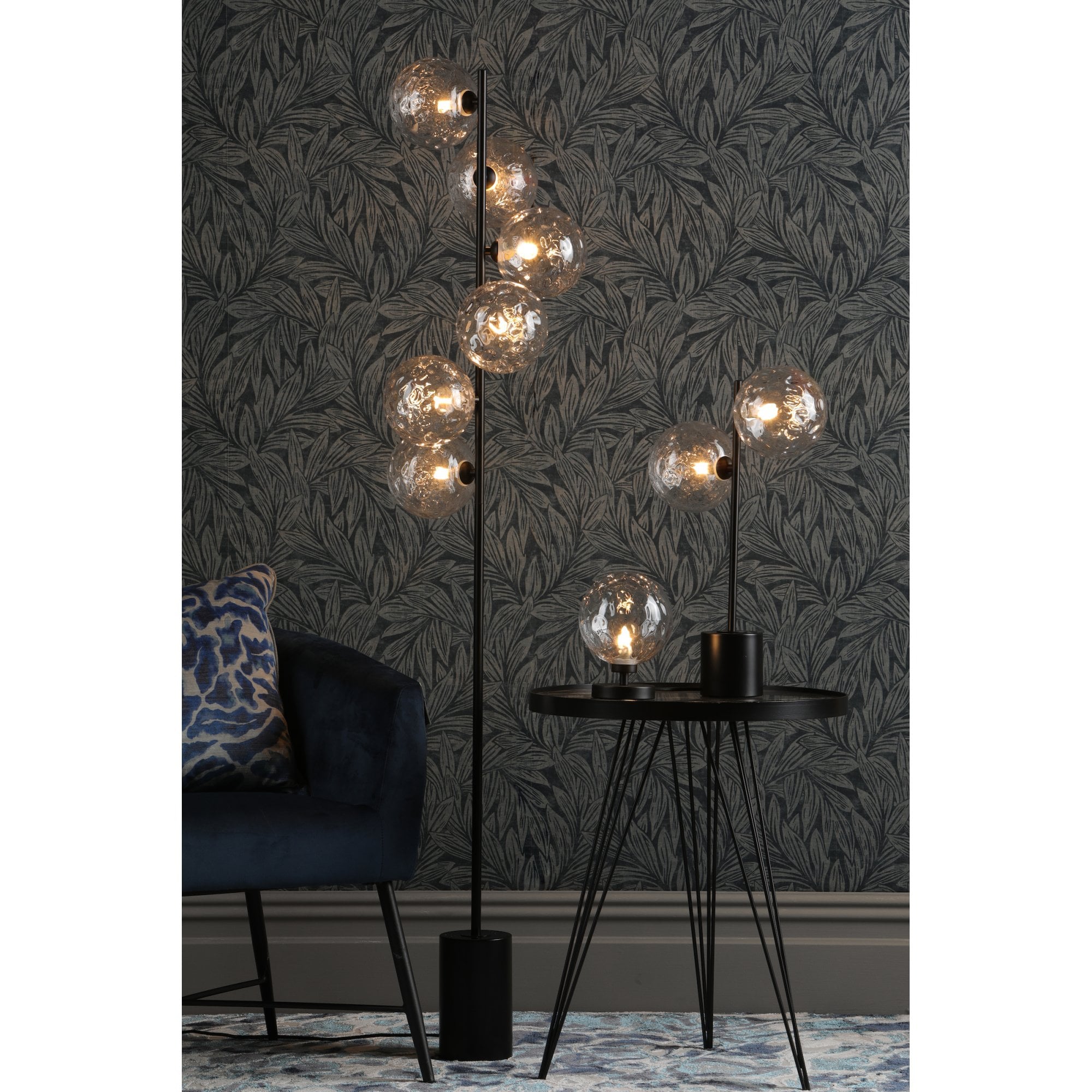 Esben Touch Table Lamp In Matt Black With Clear Dimpled Glass ESB4122-12