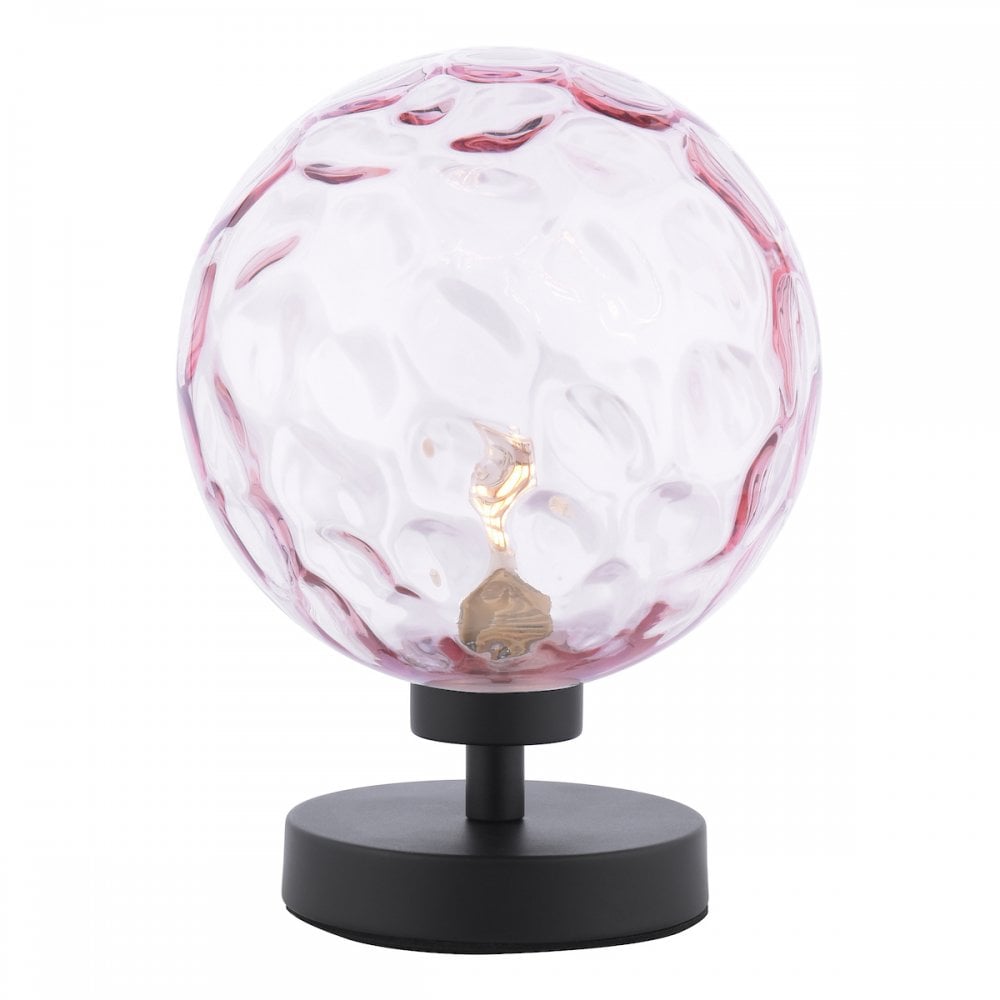 Esben Touch Table Lamp In Matt Black With Pink Dimpled Glass ESB4122-13