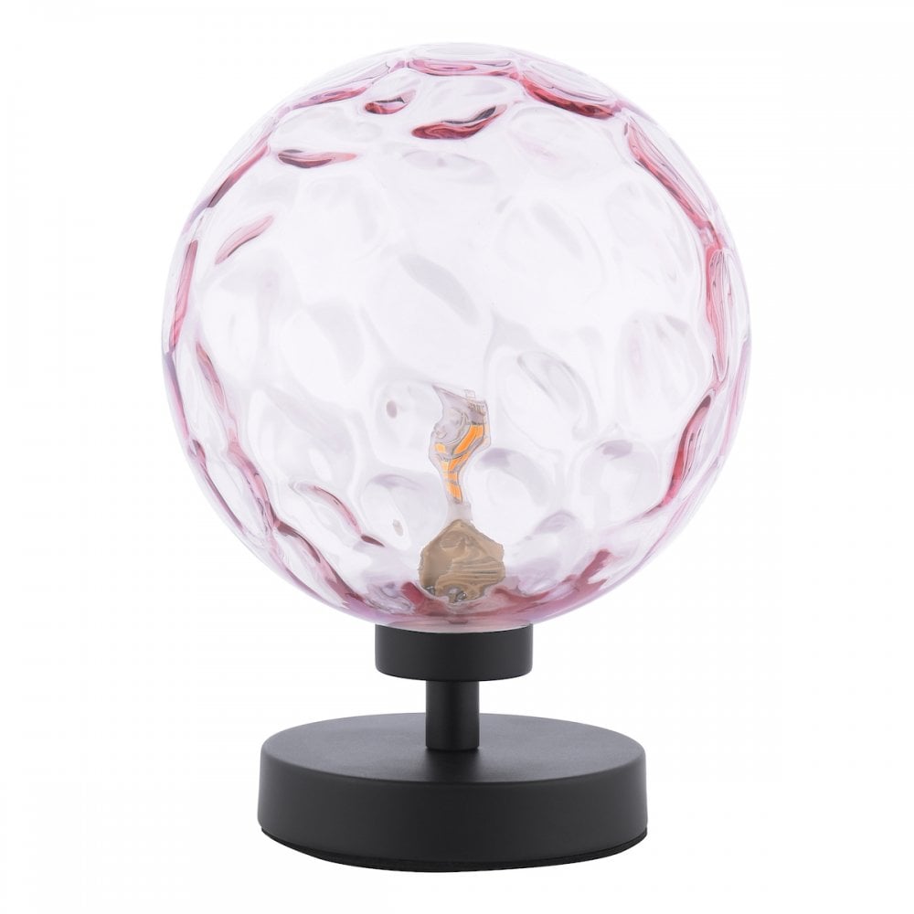 Esben Touch Table Lamp In Matt Black With Pink Dimpled Glass ESB4122-13
