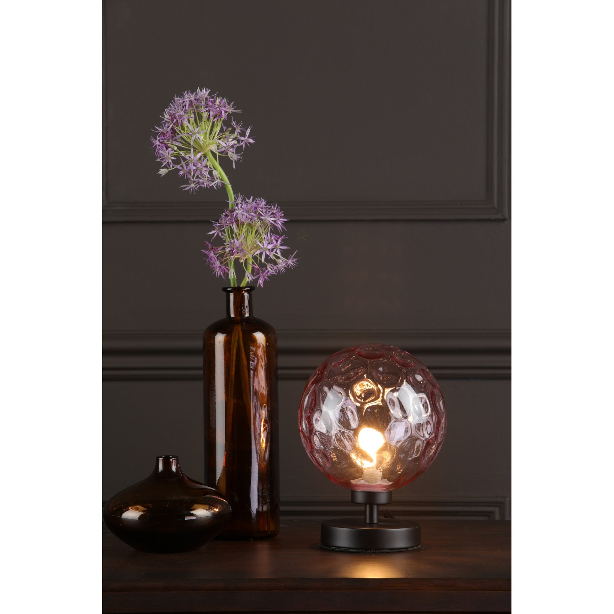 Esben Touch Table Lamp In Matt Black With Pink Dimpled Glass ESB4122-13