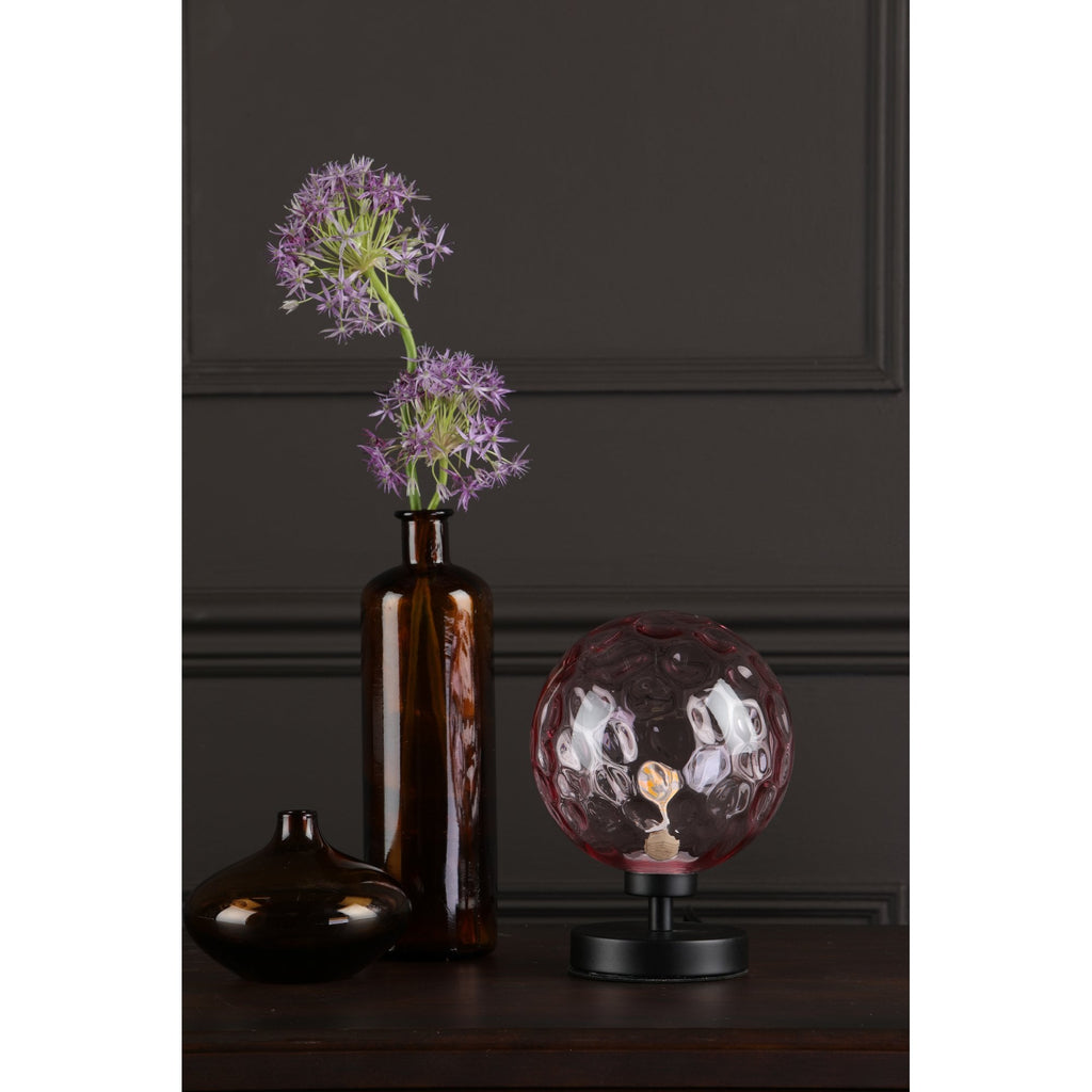 Esben Touch Table Lamp In Matt Black With Pink Dimpled Glass ESB4122-13