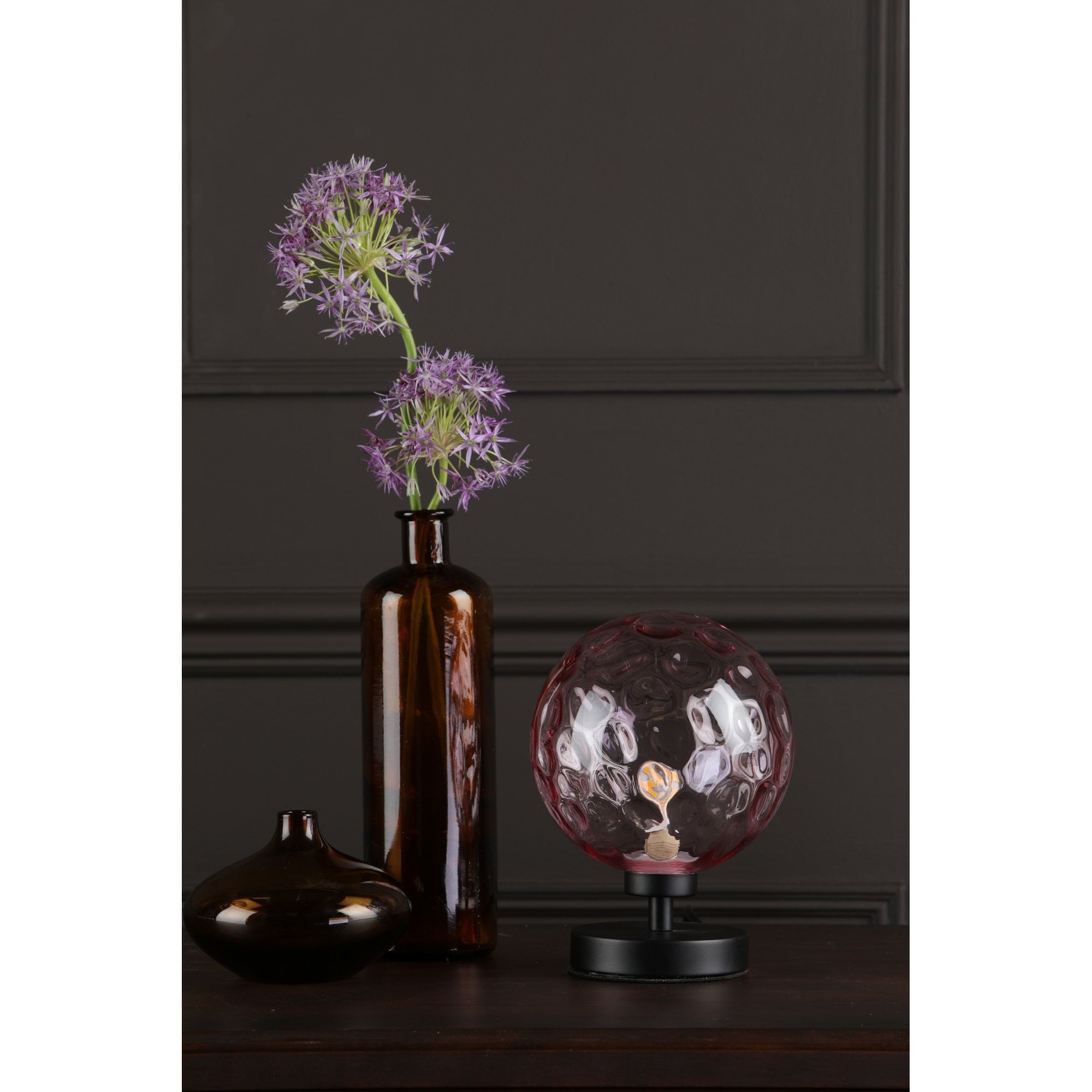 Esben Touch Table Lamp In Matt Black With Pink Dimpled Glass ESB4122-13