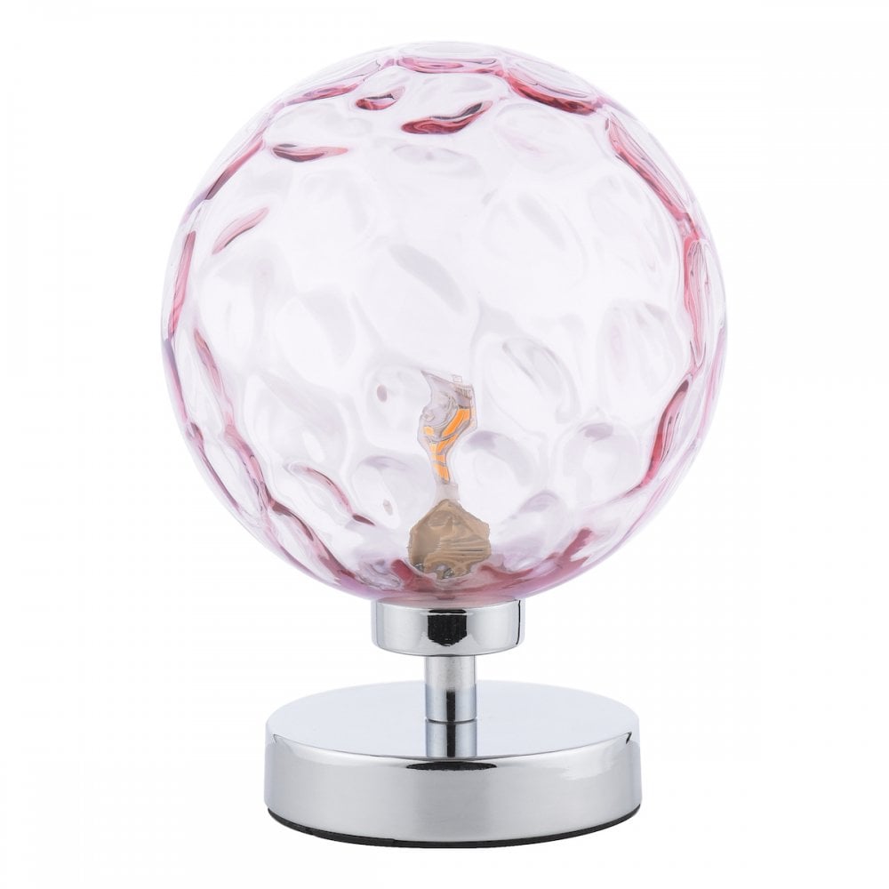 Esben Touch Table Lamp In Polished Chrome With Pink Dimpled Glass ESB4150-13