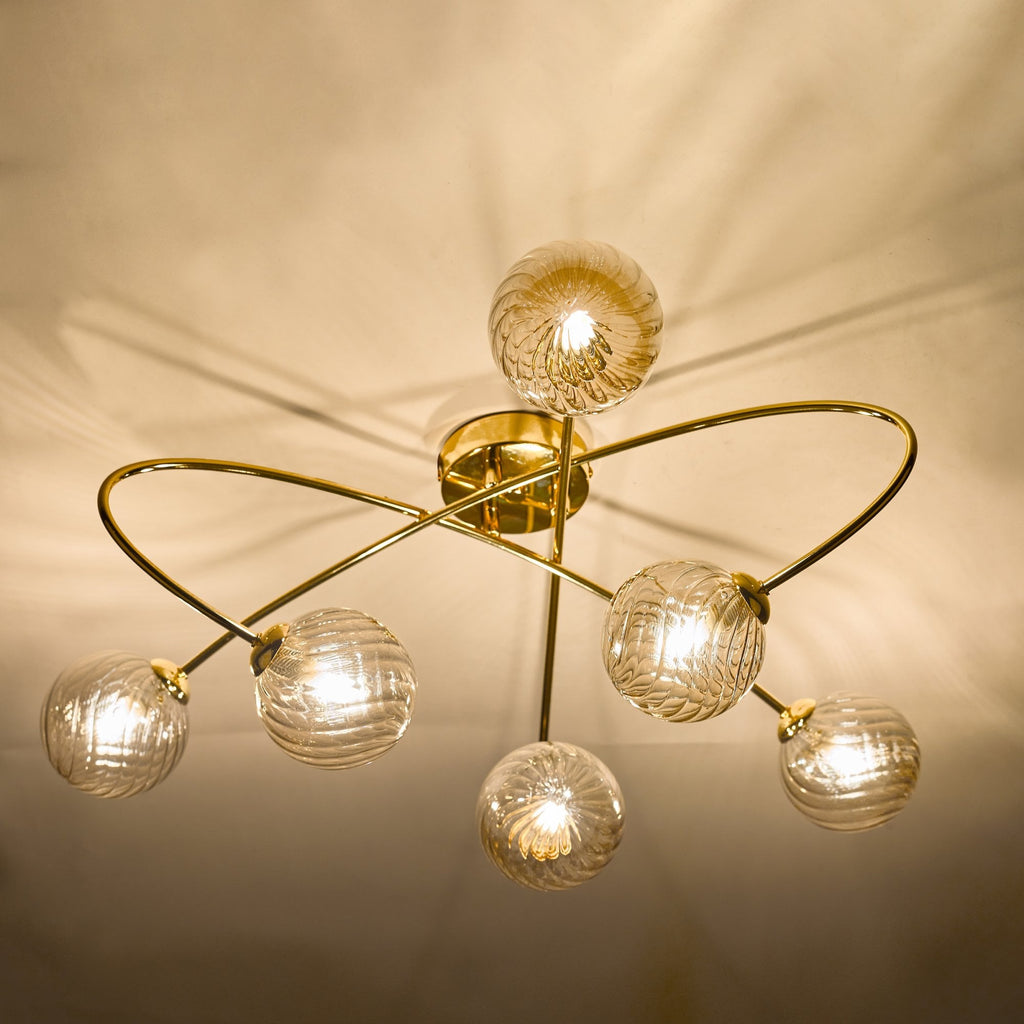 Etta 6 Light Semi Flush Ceiling Light In Polished Gold With Champagne Glass ETT6435