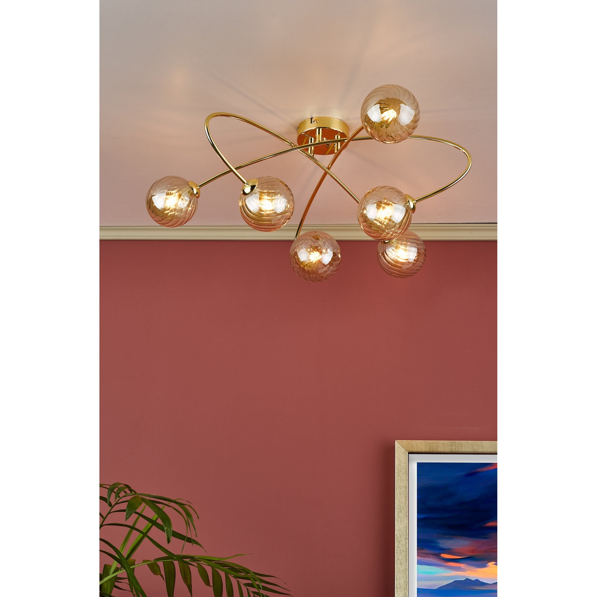Etta 6 Light Semi Flush Ceiling Light In Polished Gold With Champagne Glass ETT6435