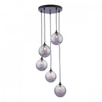 Federico 5 Light Cluster Ceiling Pendant Light In Matt Black With Smoked Dimpled Glass FED0522-10