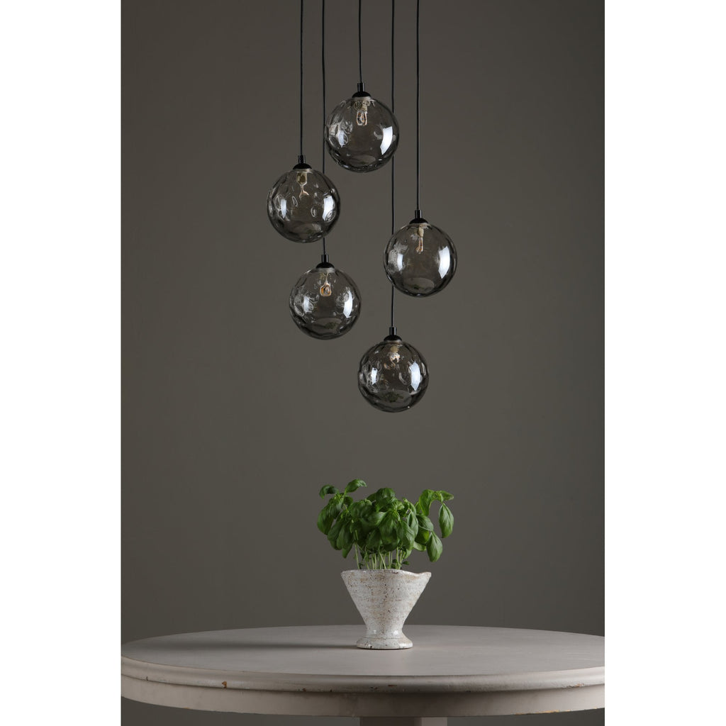 Federico 5 Light Cluster Ceiling Pendant Light In Matt Black With Smoked Dimpled Glass FED0522-10