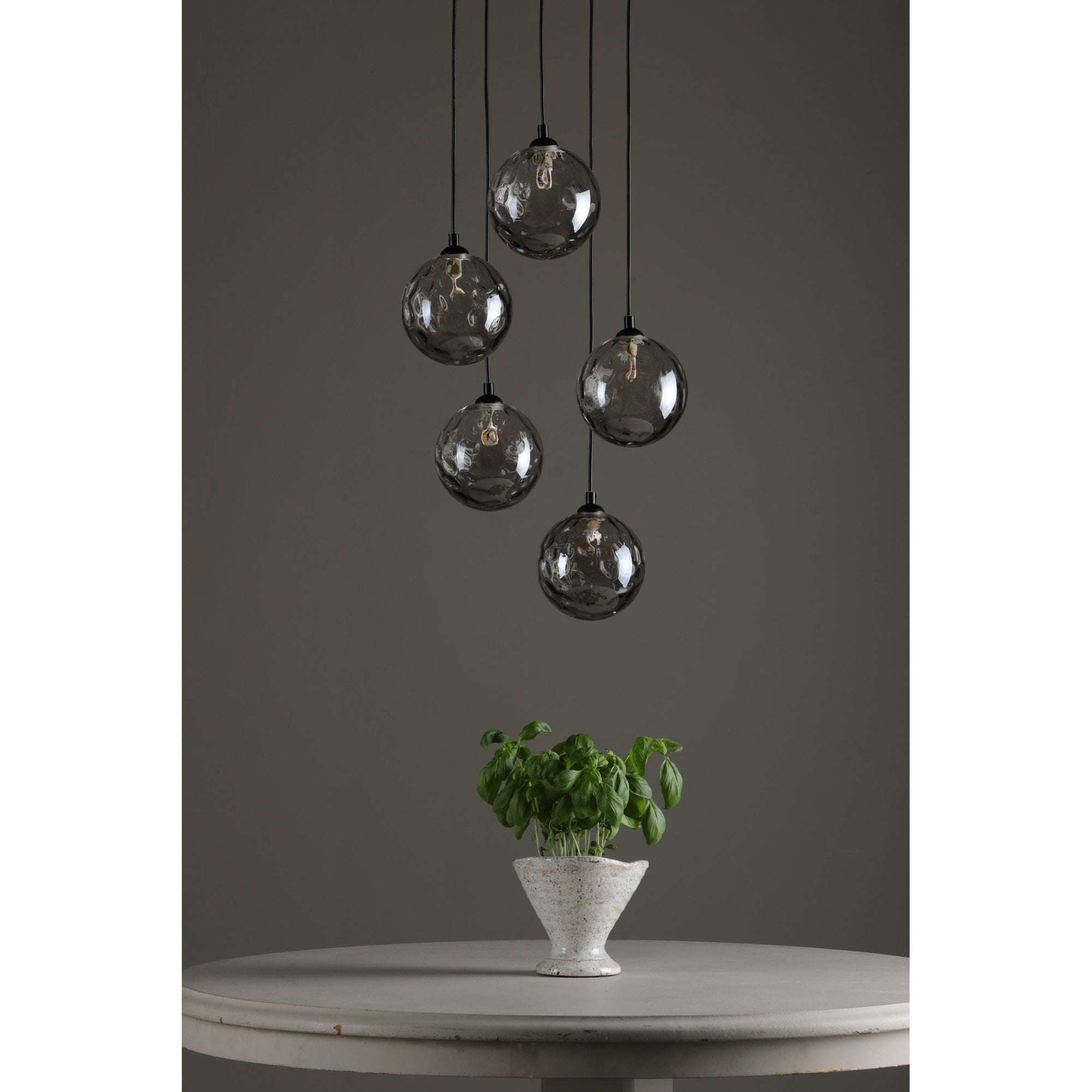 Federico 5 Light Cluster Ceiling Pendant Light In Matt Black With Smoked Dimpled Glass FED0522-10