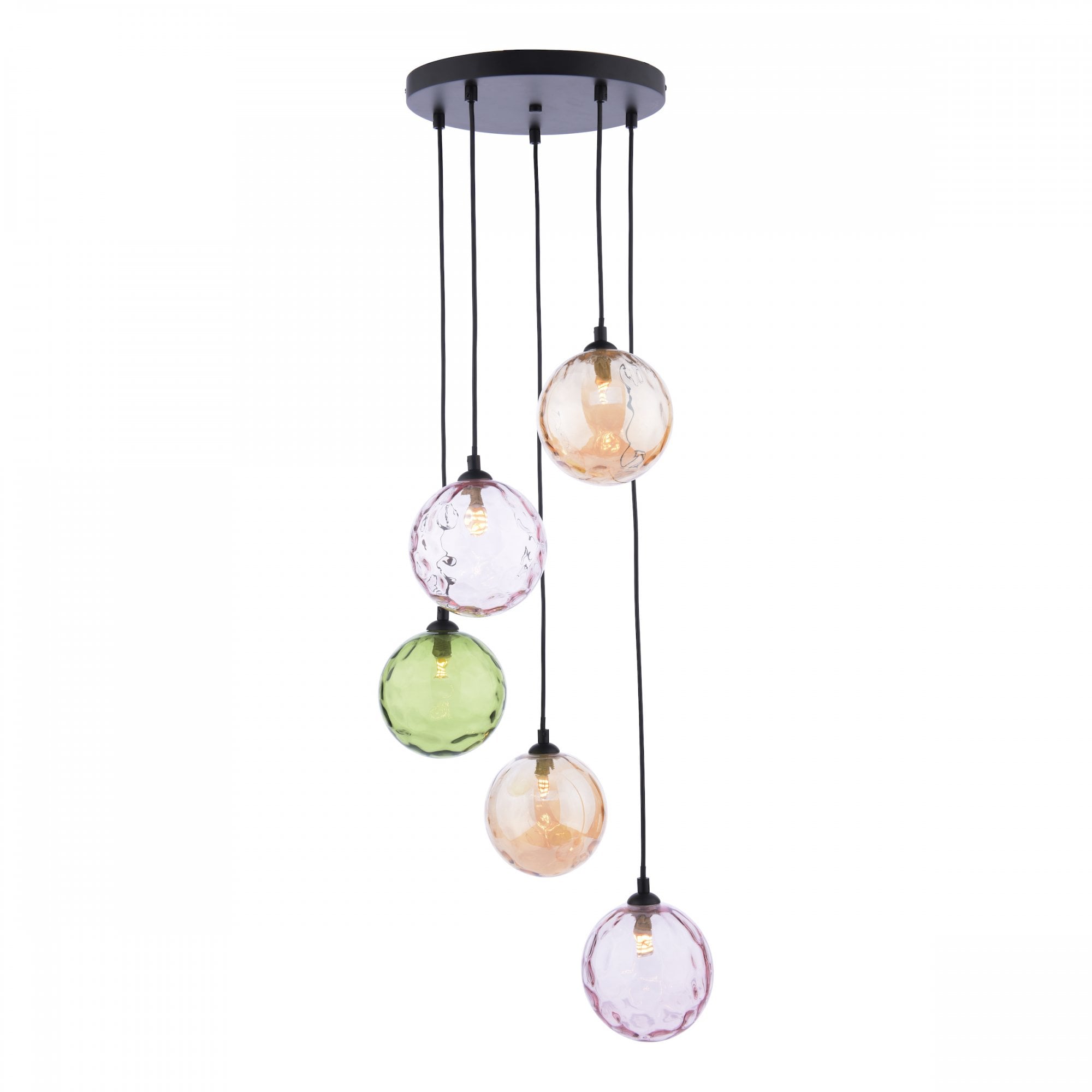 Federico 5 Light Cluster Ceiling Pendant Light In Matt Black With Mixed Coloured Glass FED0522-MIX