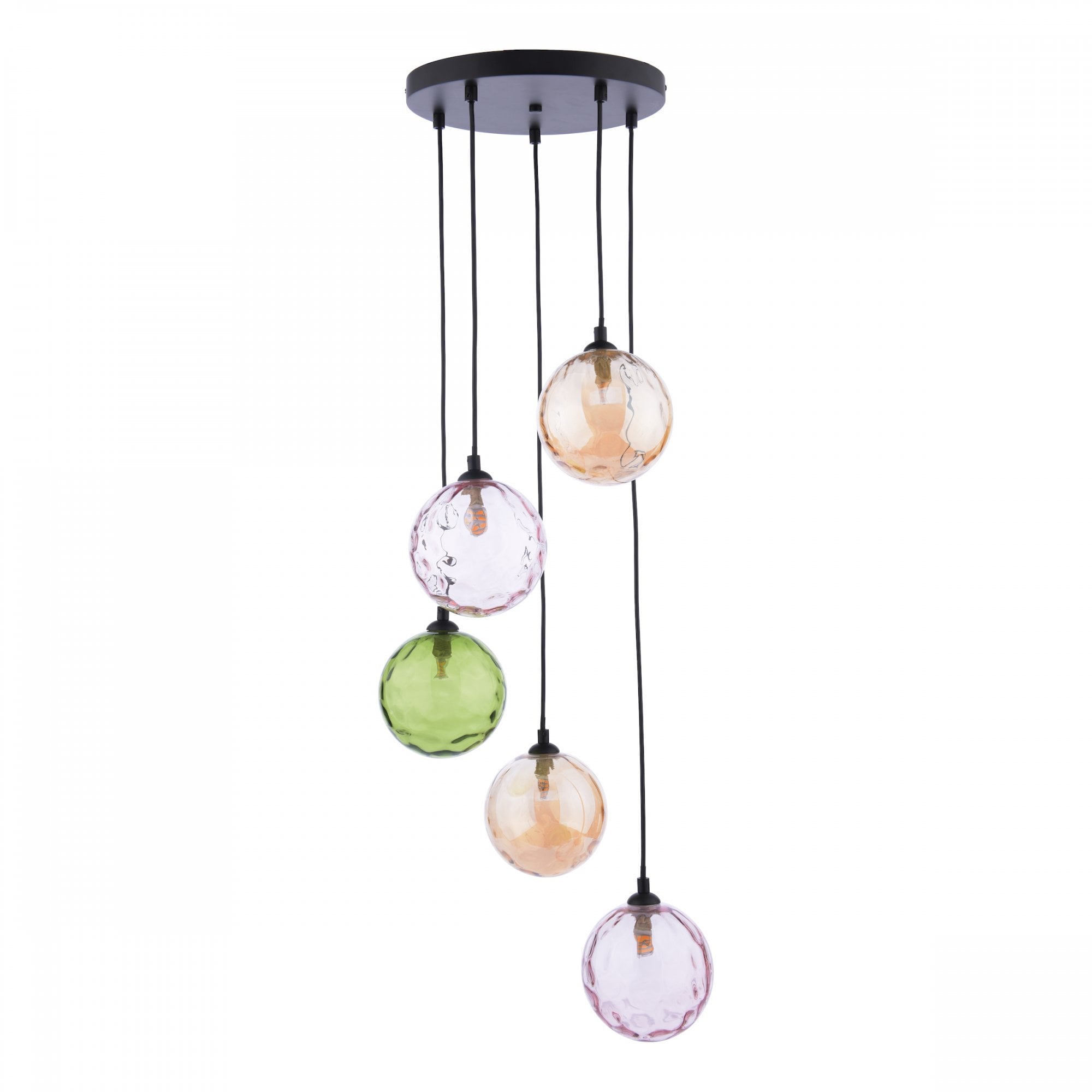 Federico 5 Light Cluster Ceiling Pendant Light In Matt Black With Mixed Coloured Glass FED0522-MIX