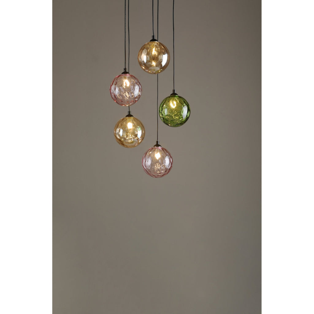 Federico 5 Light Cluster Ceiling Pendant Light In Matt Black With Mixed Coloured Glass FED0522-MIX