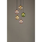Federico 5 Light Cluster Ceiling Pendant Light In Matt Black With Mixed Coloured Glass FED0522-MIX