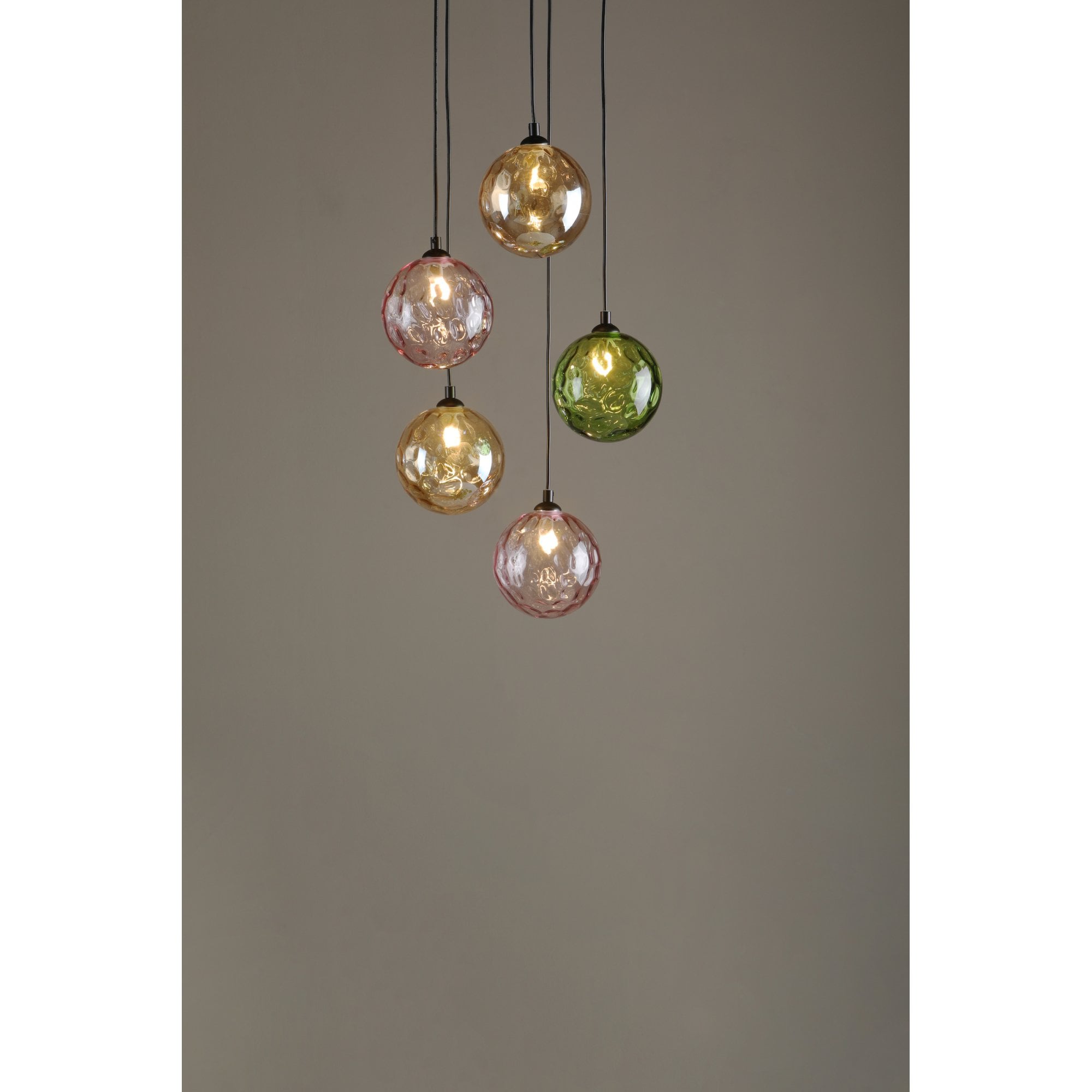 Federico 5 Light Cluster Ceiling Pendant Light In Matt Black With Mixed Coloured Glass FED0522-MIX