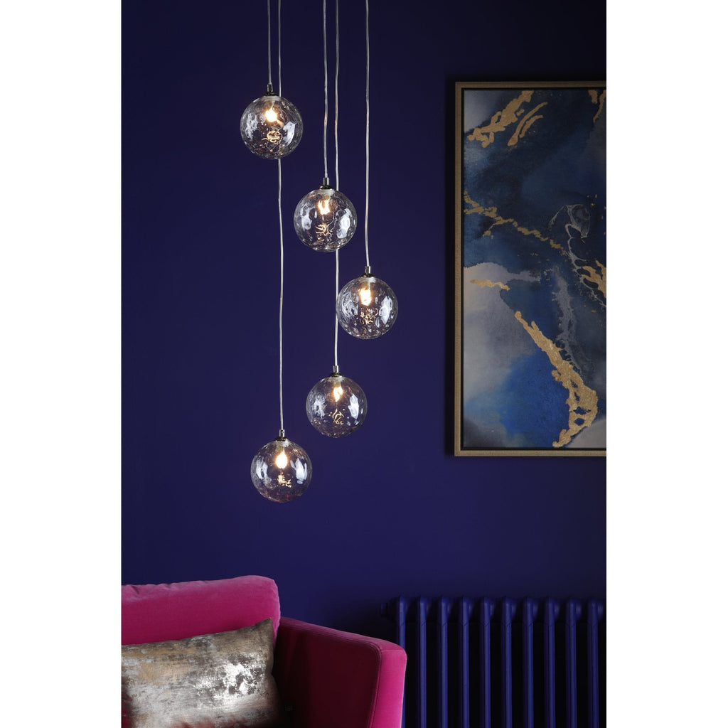 Federico 5 Light Cluster Ceiling Pendant Light In Polished Chrome With Clear Glass FED0550-12