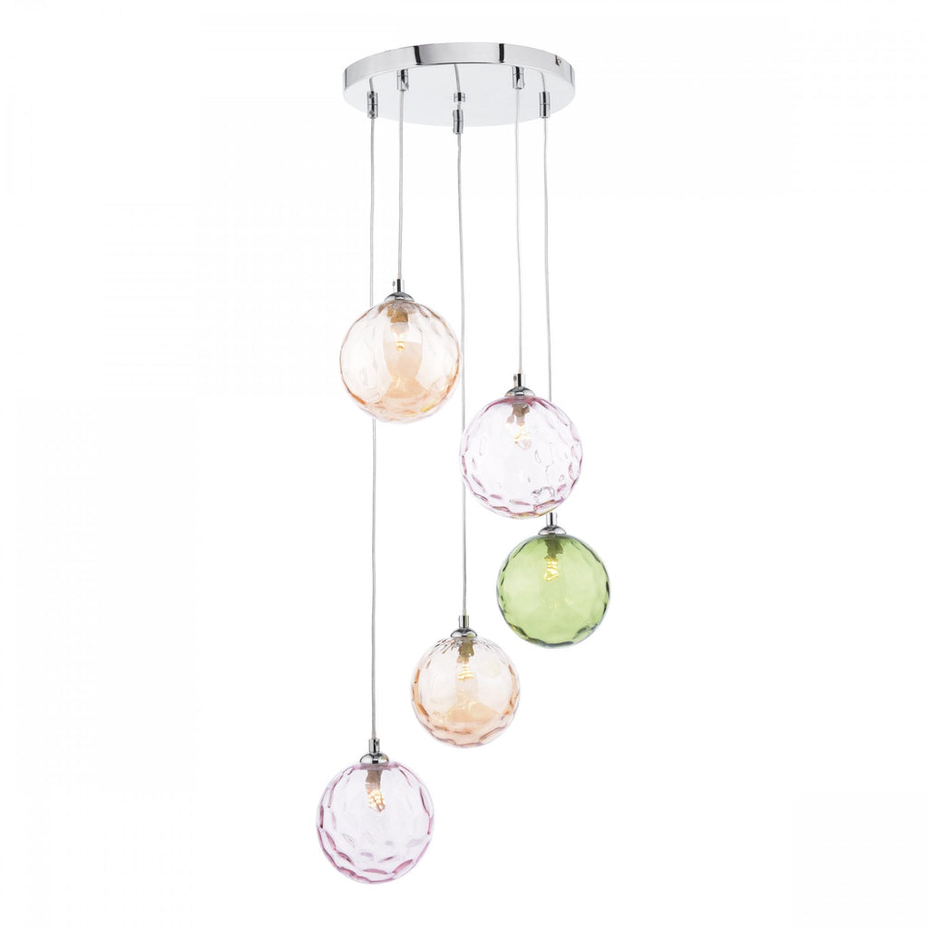 Federico 5 Light Cluster Ceiling Pendant Light In Polished Chrome With Mixed Glass FED0550-MIX