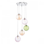 Federico 5 Light Cluster Ceiling Pendant Light In Polished Chrome With Mixed Glass FED0550-MIX