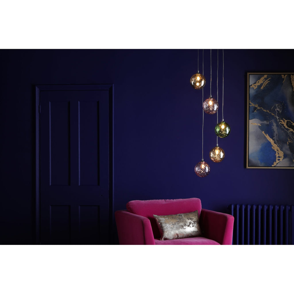 Federico 5 Light Cluster Ceiling Pendant Light In Polished Chrome With Mixed Glass FED0550-MIX