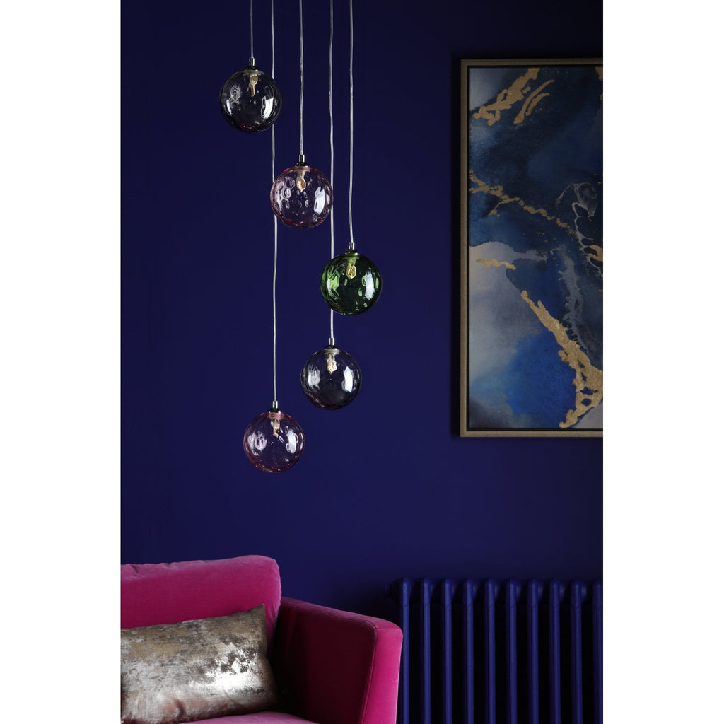 Federico 5 Light Cluster Ceiling Pendant Light In Polished Chrome With Mixed Glass FED0550-MIX