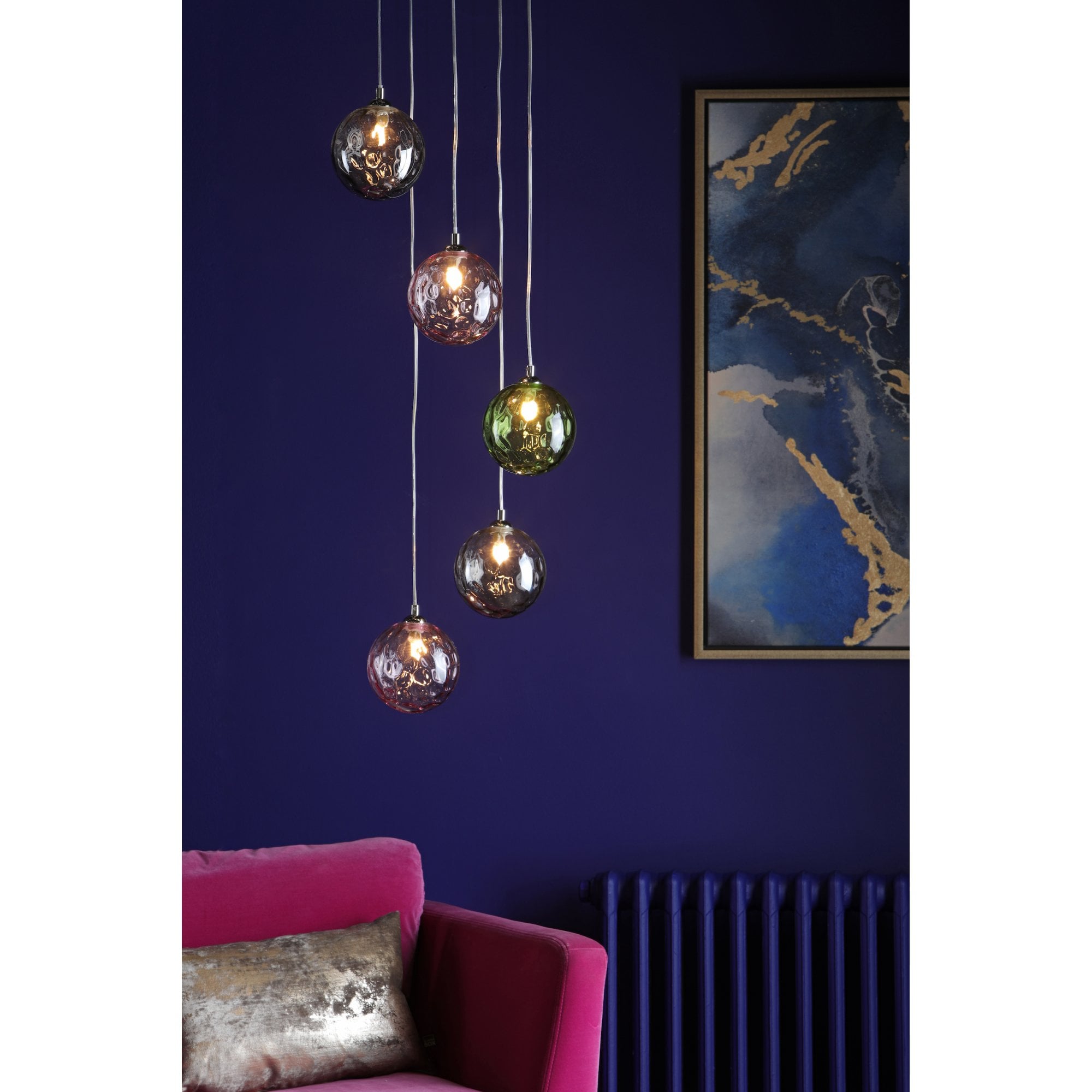 Federico 5 Light Cluster Ceiling Pendant Light In Polished Chrome With Mixed Glass FED0550-MIX