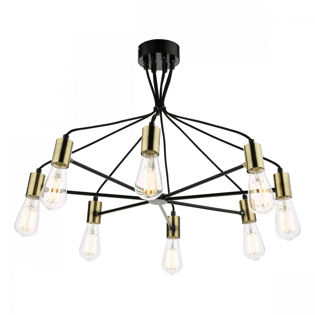 Gabriel Industrial 8 Light Ceiling Pendant Light In Satin Black And Antique Gold Finish GAB0854