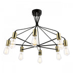 Gabriel Industrial 8 Light Ceiling Pendant Light In Satin Black And Antique Gold Finish GAB0854