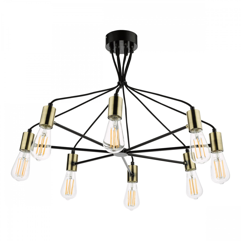 Gabriel Industrial 8 Light Ceiling Pendant Light In Satin Black And Antique Gold Finish GAB0854