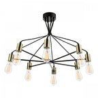 Gabriel Industrial 8 Light Ceiling Pendant Light In Satin Black And Antique Gold Finish GAB0854