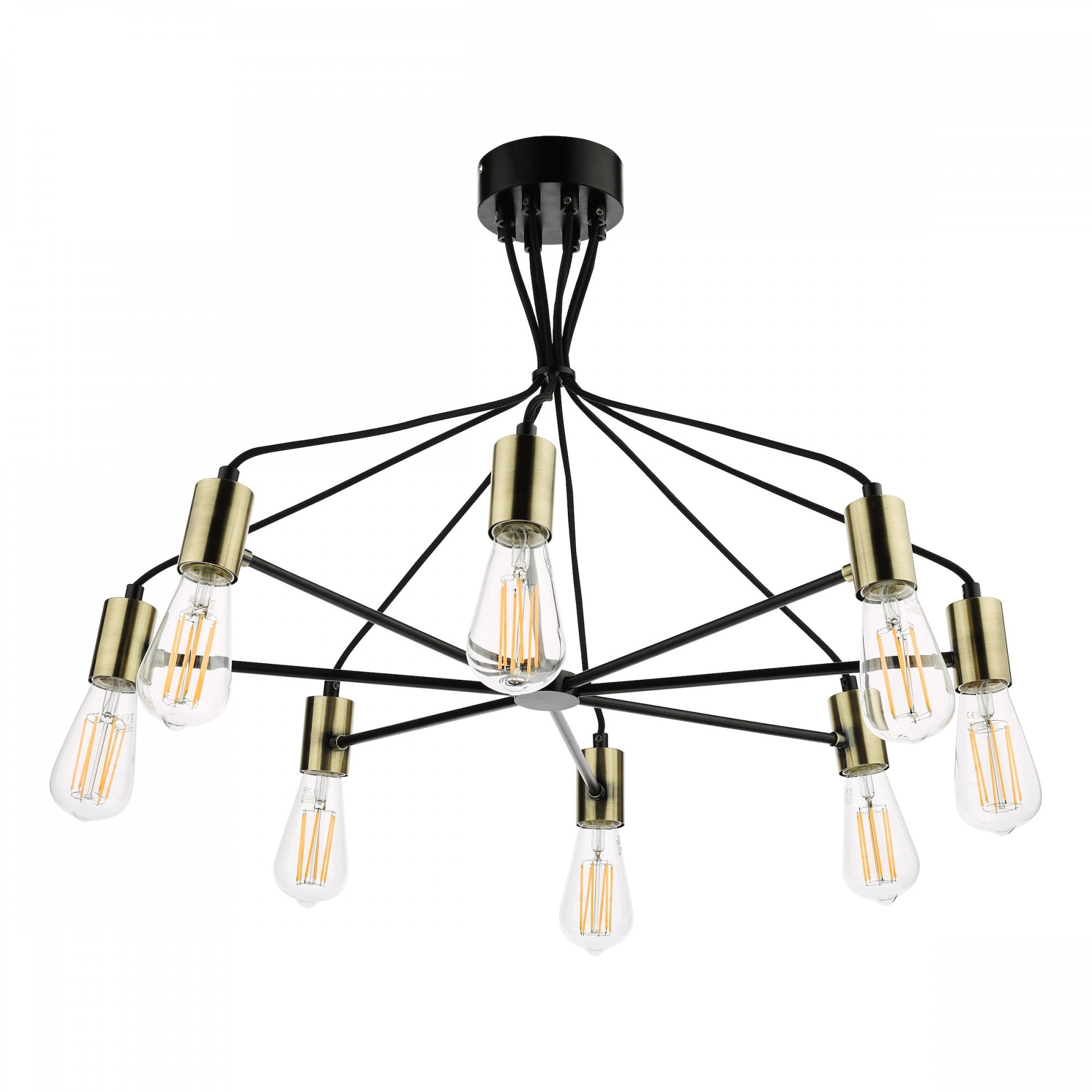 Gabriel Industrial 8 Light Ceiling Pendant Light In Satin Black And Antique Gold Finish GAB0854