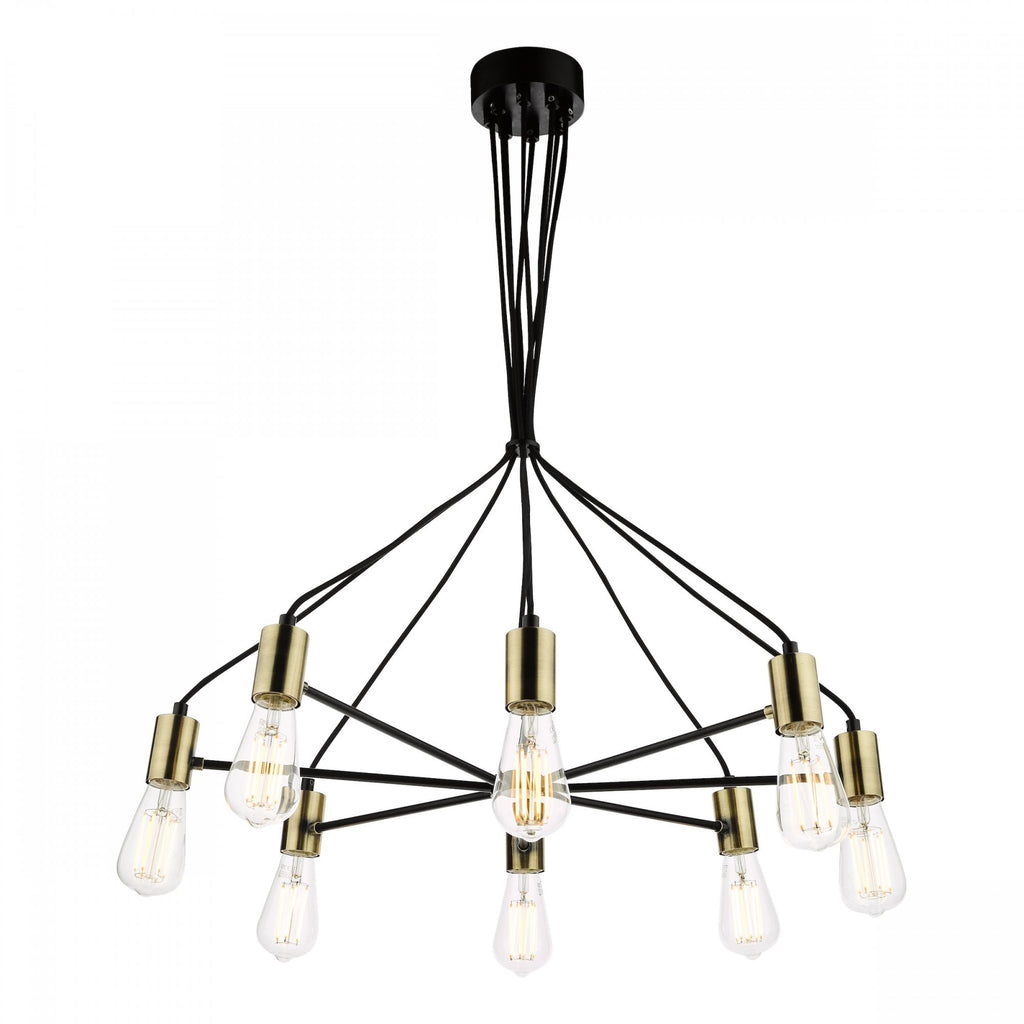 Gabriel Industrial 8 Light Ceiling Pendant Light In Satin Black And Antique Gold Finish GAB0854